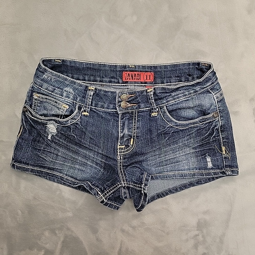 Zanadi Shorts Womens 11 Blue Jorts Festival Denim Booty Micro Mini Distressed